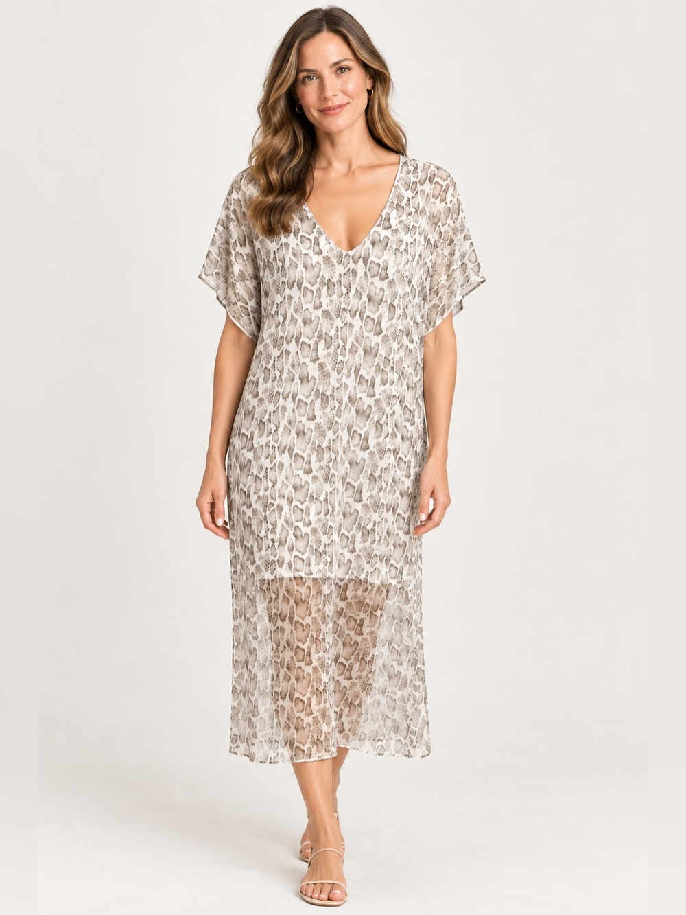 Chic Soul Entro Cream Snake Print V-Neck Maxi Dress Size 2X